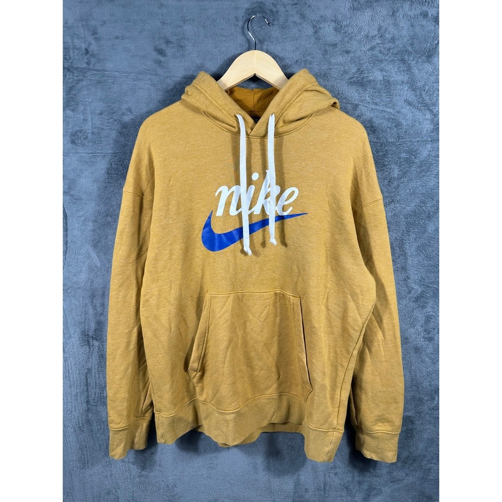 Nike Mens Sportswear Hoodie Mustard Yellow Heather Logo Pullover Large